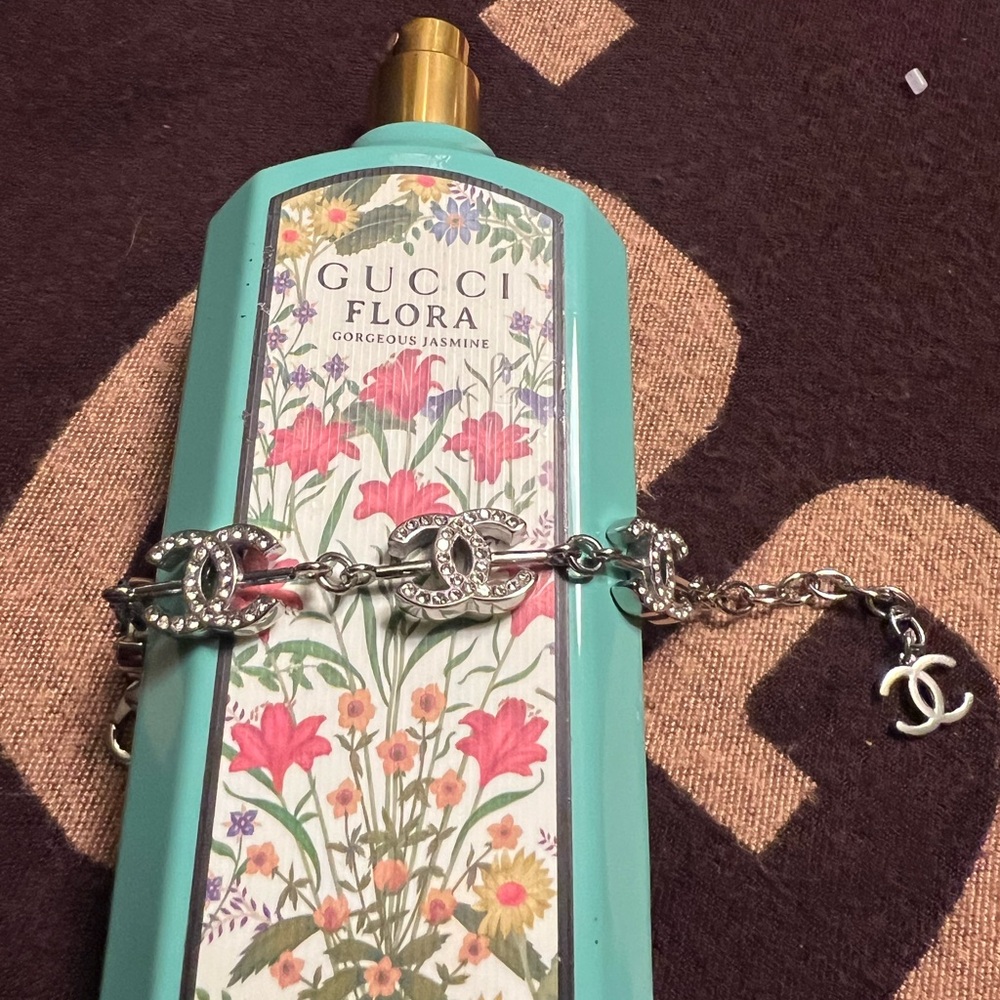 Gucci floral decorative bottle in aqua and gold accents - Picture 3 of 3